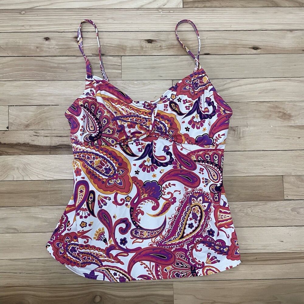 Lands End Tankini Swimsuit Top Size 12 Lined Underwire Pink Orange Paisley